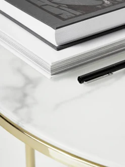 Mesa de centro redonda con tablero de vidrio en look mármol Antigua