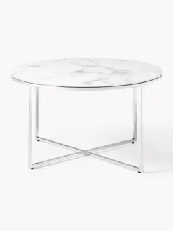 Mesa de centro redonda con tablero de vidrio en look mármol Antigua