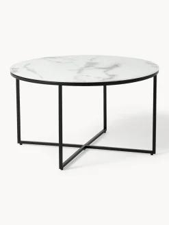 Mesa de centro redonda con tablero de vidrio en look mármol Antigua