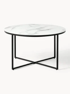 Mesa de centro redonda con tablero de vidrio en look mármol Antigua