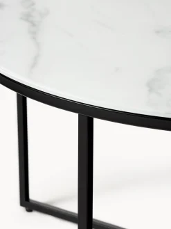 Mesa de centro redonda con tablero de vidrio en look mármol Antigua