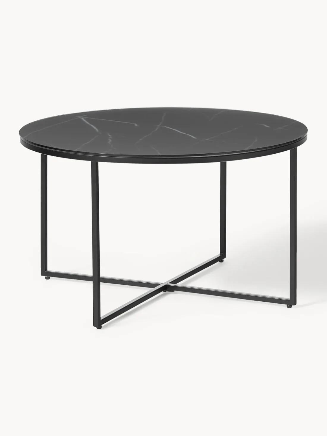 Mesa de centro redonda con tablero de vidrio en look mármol Antigua