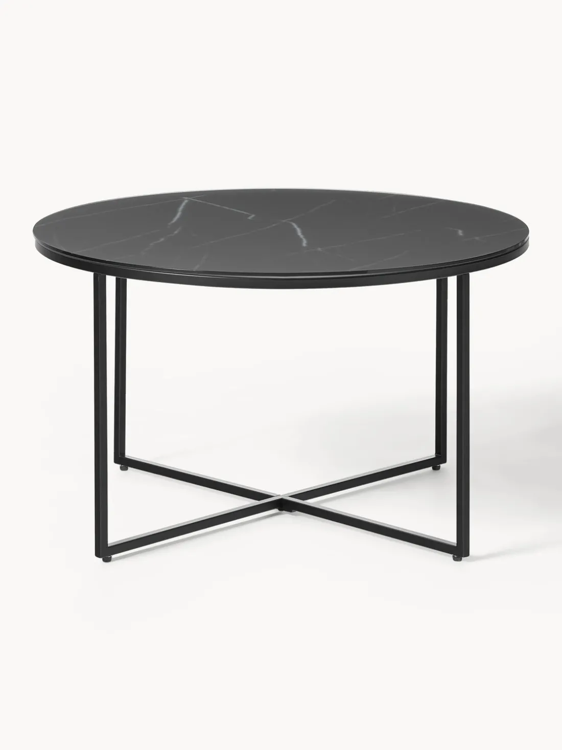 Mesa de centro redonda con tablero de vidrio en look mármol Antigua