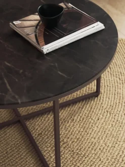 Mesa de centro redonda con tablero de vidrio en look mármol Antigua