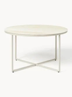 Mesa de centro redonda con tablero de vidrio en look travertino Antigua