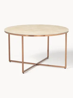 Mesa de centro redonda con tablero de vidrio en look mármol Antigua