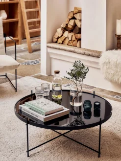 Mesa de centro redonda Cupid, tablero de vidrio extraíble