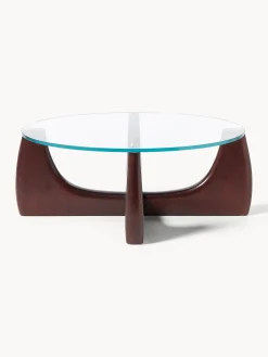 Mesa de centro redonda de madera con tablero de vidrio Miya