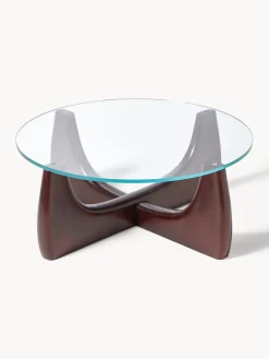 Mesa de centro redonda de madera con tablero de vidrio Miya