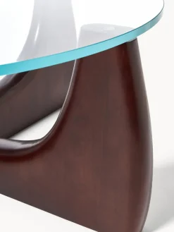 Mesa de centro redonda de madera con tablero de vidrio Miya