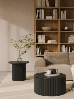 Mesa de centro redonda de madera con espacio de almacenamiento Nele