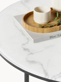 Mesa de centro redonda grande con tablero de vidrio en look mármol Antigua