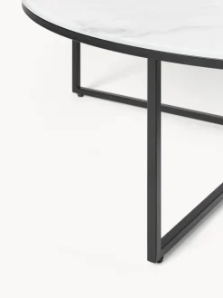 Mesa de centro redonda grande con tablero de vidrio en look mármol Antigua