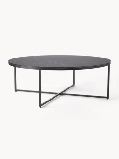 Mesa de centro redonda grande con tablero de vidrio en look mármol Antigua