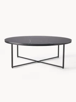 Mesa de centro redonda grande con tablero de vidrio en look mármol Antigua