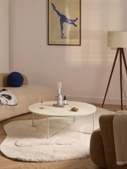 Mesa de centro redonda grande con tablero de vidrio en aspecto mármol Antigua