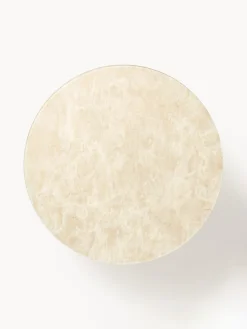 Mesa de centro redonda grande Antigua, tablero de vidrio en aspecto mármol