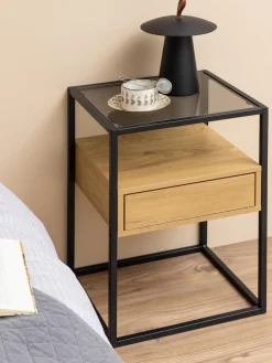 Mesita de noche con tablero de vidrio Randolf