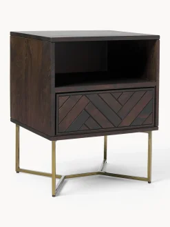 Mesita de noche de madera de mango con diseño espiga Luca