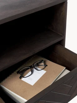 Mesita de noche de madera de mango con diseño espiga Luca