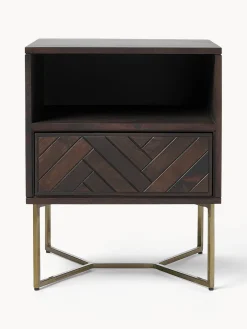 Mesita de noche de madera de mango con diseño espiga Luca