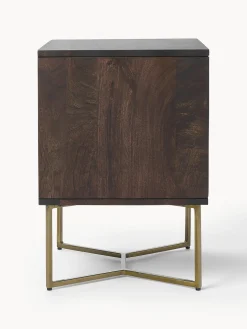 Mesita de noche de madera de mango con diseño espiga Luca