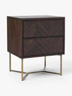 Mesita de noche de madera de mango con diseño espiga Luca