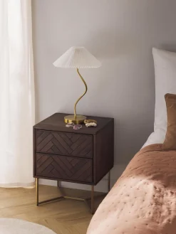 Mesita de noche de madera de mango con diseño espiga Luca