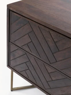 Mesita de noche de madera de mango con diseño espiga Luca