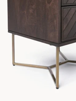 Mesita de noche de madera de mango con diseño espiga Luca