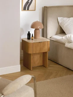 Mesita de noche de madera con tablero de mármol Zumi