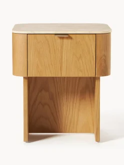 Mesita de noche de madera con tablero de mármol Zumi