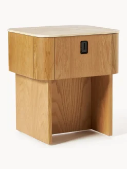 Mesita de noche de madera con tablero de mármol Zumi
