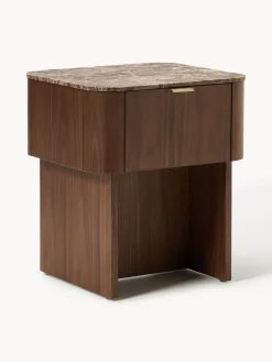 Mesita de noche de madera con tablero de mármol Zumi