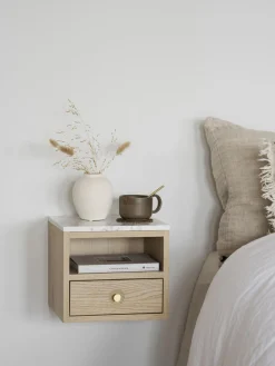 Mesita de noche de pared con tablero de mármol Whitmore