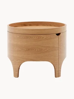 Mesita de noche redonda de madera de eucalipto con espacio de almacenamiento Octavia