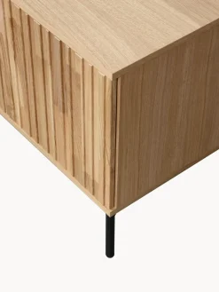 Mueble TV de madera de roble con frente acanalado Avourio, 2 puertas