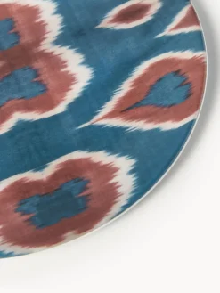 Plato postre artesanal de porcelana Ikat
