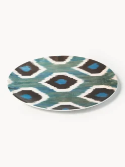 Plato postre artesanal de porcelana Ikat