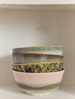 Platos hondos artesanales con esmalte reactivo 70's, 2 uds.