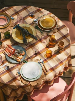 Platos postre artesanales de gres 70's, 2 uds.