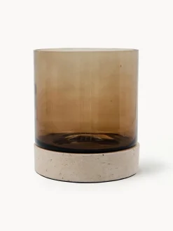 Portavelas soplado con base de travertino Rivo