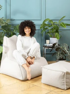 Puf en tejido bouclé Woolly