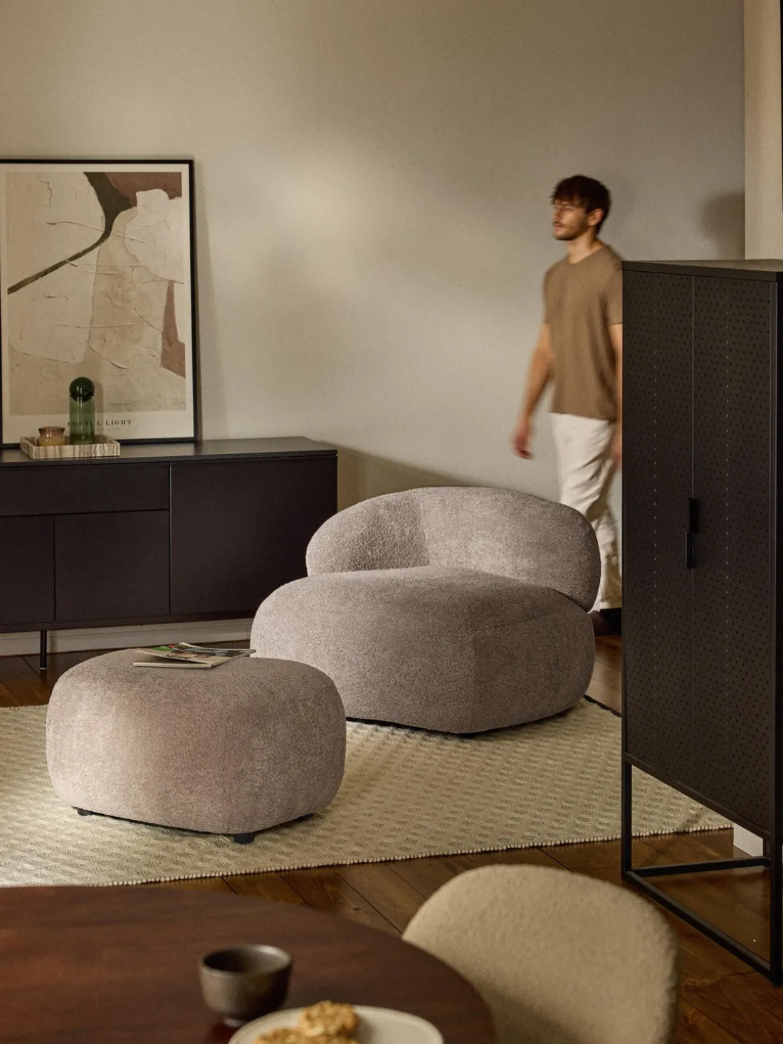 Puf reposapiés de borreguillo bouclé Alba