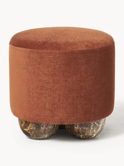 Puf reposapiés tapizado con patas de bola de mármol Lino