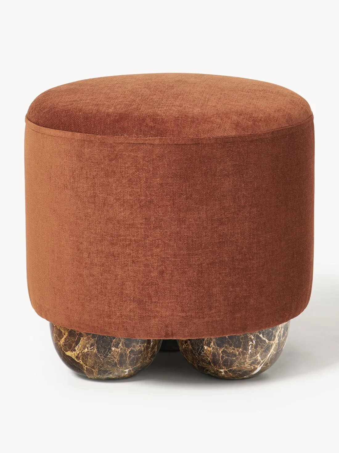 Puf reposapiés tapizado con patas de bola de mármol Lino