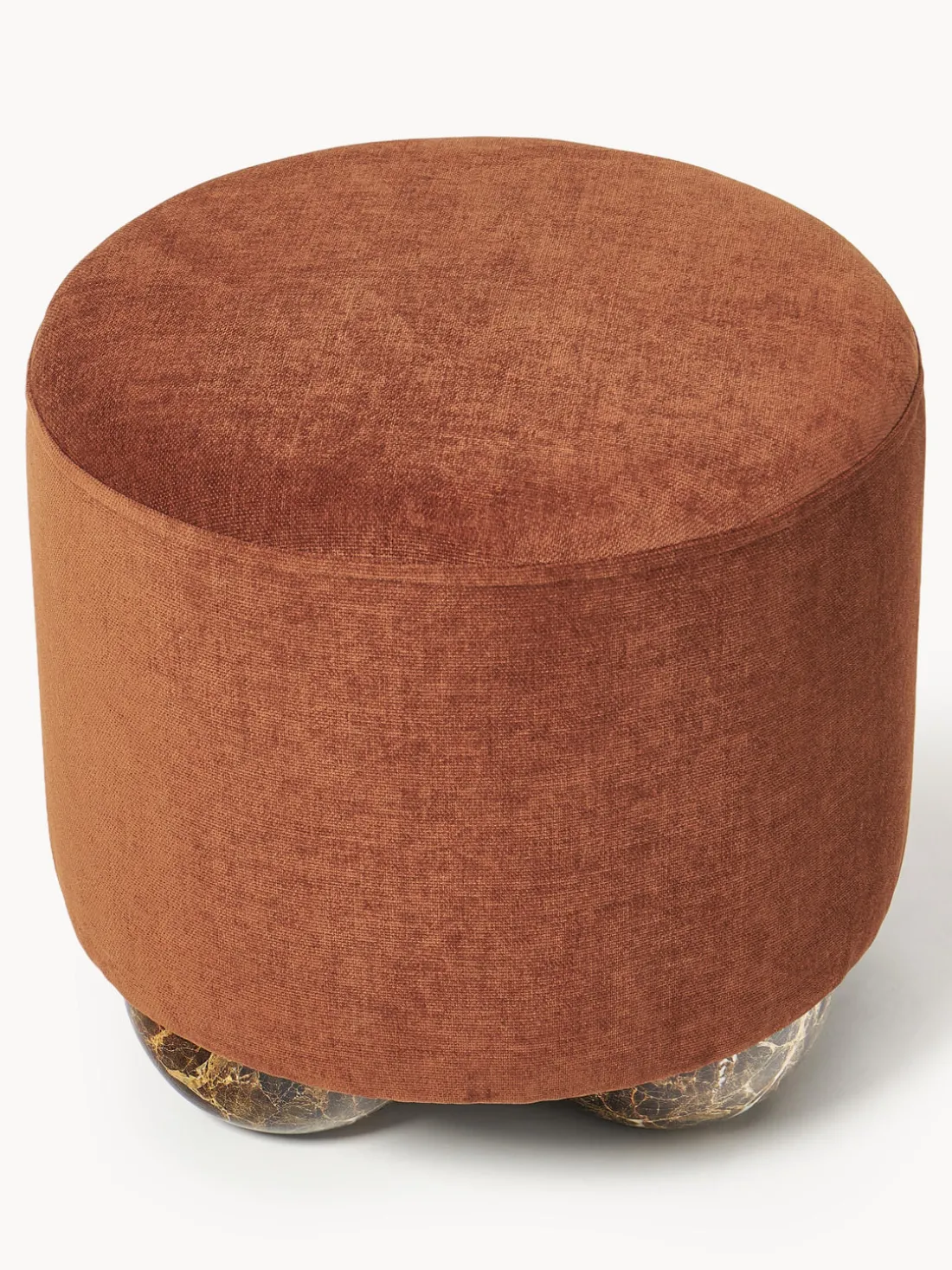 Puf reposapiés tapizado con patas de bola de mármol Lino