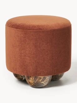 Puf reposapiés tapizado con patas de bola de mármol Lino