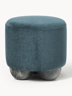 Puf reposapiés tapizado con patas de bola de mármol Lino