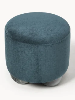 Puf reposapiés tapizado con patas de bola de mármol Lino